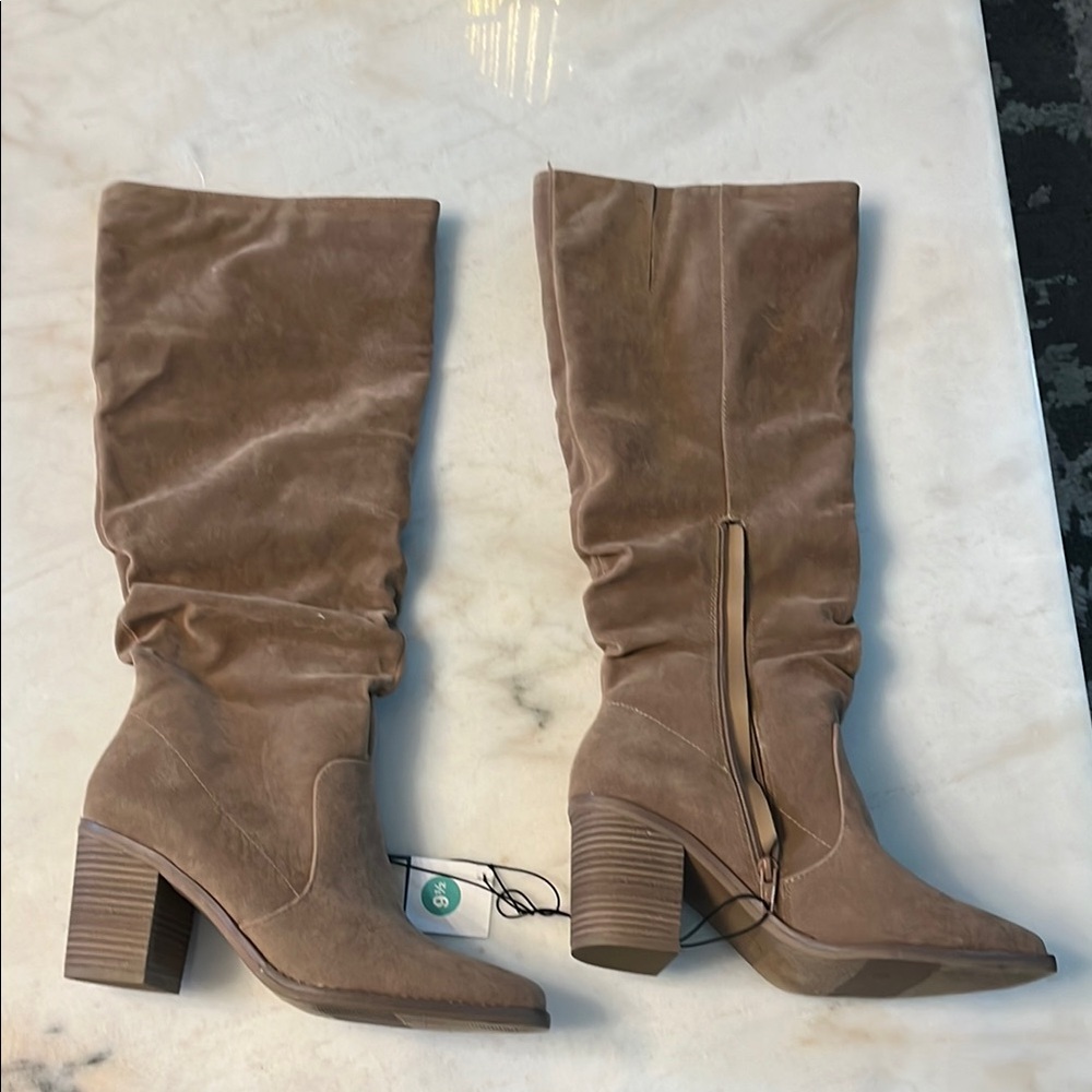 NWT Women's Tan Faux Suede Knee-High Boots